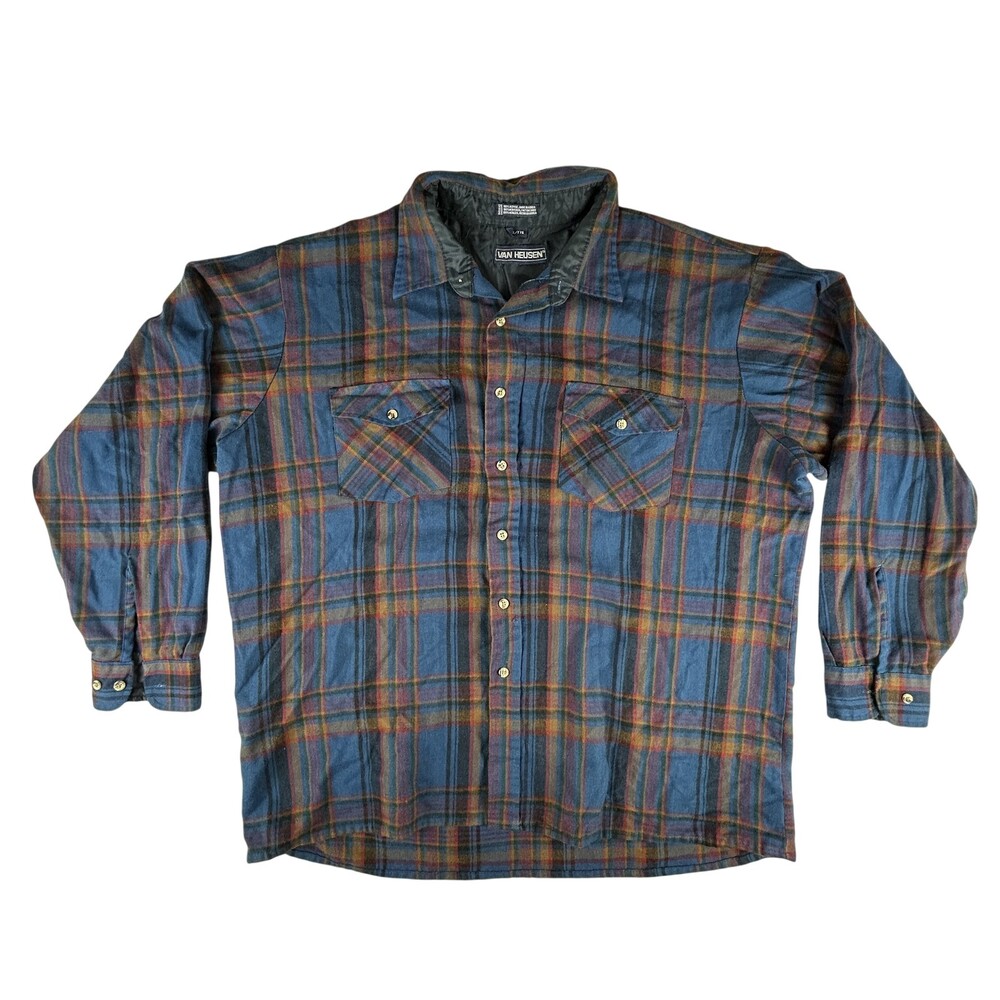 Van Heusen Shirt Mens 2XL Plaid Flannel Button Up Long Sleeve Western Pocket
